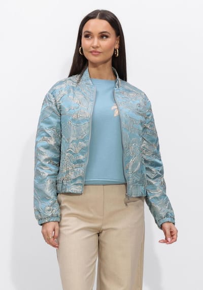 Jansen Amsterdam Qwen Jasje 219 Gj Bomber Long Sleeve Gold Jacquard Jassen Dames - Zomerjas - Lichtblauw - Maat 42
