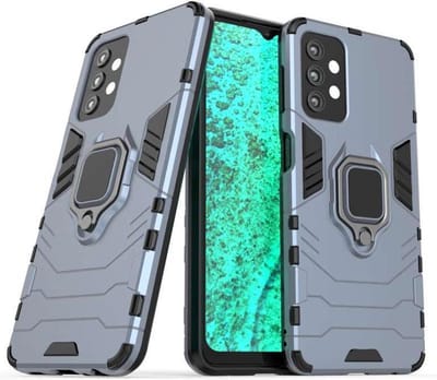 MobyDefend Hoesje - Geschikt voor Samsung Galaxy A32 (5G) - Dubbelgelaagde Pantsercase Met Standaard - Navy blauw