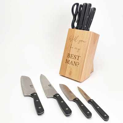 Houten messenblok - Getuige vragen - Will you be my best man - Cadeau voor getuige - Gepersonaliseerd cadeau - Gegraveerde messenblok