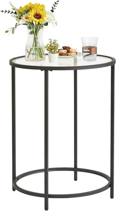 Ronde Bijzettafel van Gehard Glas met Metalen Frame - Transparant en Goudkleurig - 50 x 65 cm