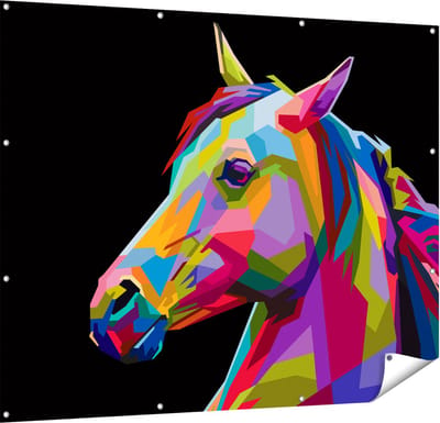 Gards Tuinposter Kleurrijke Paardenkop - Paard - Abstract - 150x120 cm - Tuindoek - Tuindecoratie - Wanddecoratie buiten - Tuinschilderij