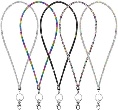 5 Stuks Kaarthouder Lanyard - Bling strass lanyard met kristallen sleutelhangerring voor vrouwen - Damesketting - Sleutelhangerset - voor ID-kaarten, visitekaartjes, buskaartjes, Kristallen kettingkoord, bling sleutelhanger - Cyslmuk®