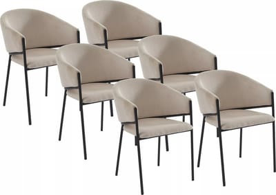 Vente-unique Set van 6 stoelen met armleuningen van ribfluweel en zwart metaal - Crèmewit - ORDIDA - van Pascal Morabito