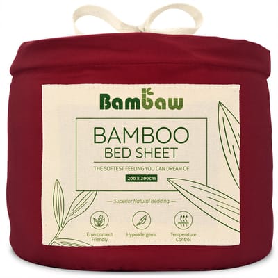 Bambaw Luxe Bamboe 2-Persoons Hoeslaken 200x200cm – Ultra ademende stof – Hypoallergeen – Beddengoed - Bourgondy