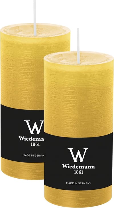 Wiedemann Cilinderkaars/stompkaars - 2x - rustieke kaars - okergeel - 6 x 12 cm - 42 branduren