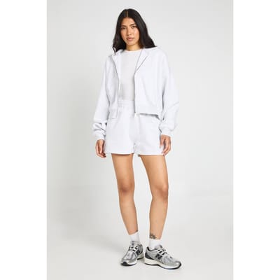 boohoo Dames Lange Sweatshort Met Hoge Taille En Interne Trekkoord | Asgrijs | Maat: Small