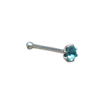 Aramat Jewels | Neuspiercing | Zilveren Neuspiercing met Kristal Steentje 1.5mm | Aqua Blauw | |1,5mm | Zilver | Volwassenen | Verkleurd niet