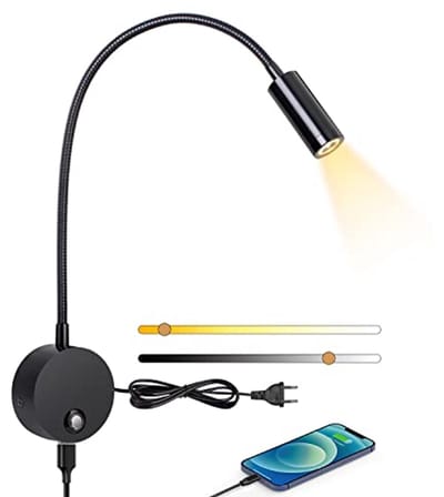 Dimbare Wandlamp met Touch Schakelaar en USB Oplaadpoort voor de Slaapkamer