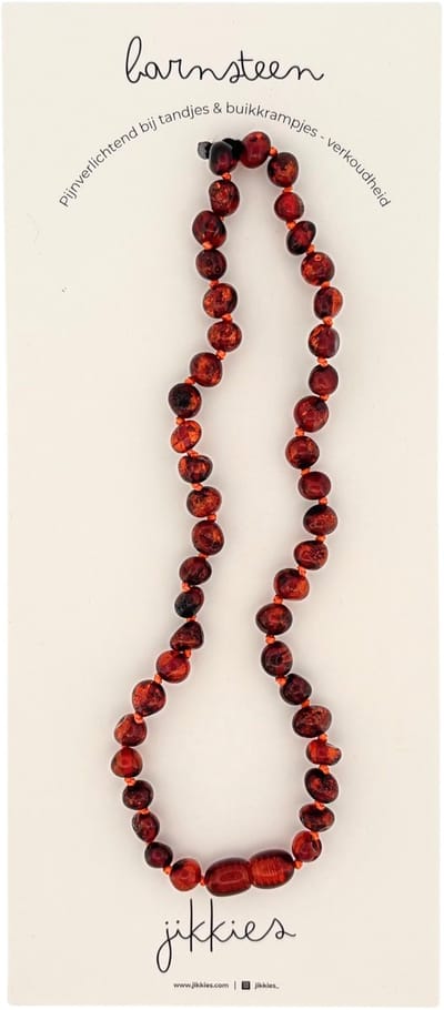 Jikkies Barnsteen Ketting - Natuurlijk Baltisch Barnsteen - Pijnstillend tegen doorkomende tandjes - Cognac - 32CM