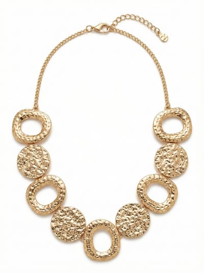 Goudkleurige ketting met grove ronde schakels – ketting voor dames – statement ketting met glanzende hamerslagstructuur