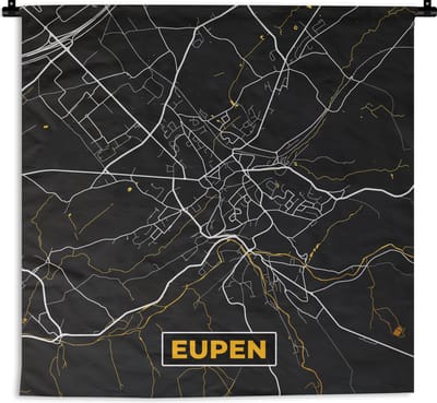 Wandkleed - Wanddoek - Eupen - Stadskaart - Goud - Kaart - Plattegrond - 180x180 cm - Wandtapijt