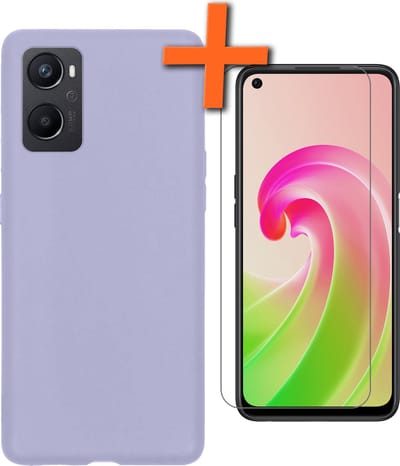 Hoes - Met Screenprotector - Geschikt voor OPPO A76 - Sterk & Shockproof - Back Cover - Siliconen Case - Telefoon Hoes - Lila