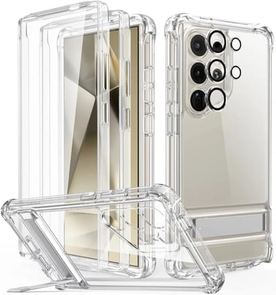 ESR Armor Kickstand Hoesje Geschikt voor Samsung Galaxy S24 Ultra | Case met Ingebouwde Screenprotector | Beschermhoes met Camera Protector | Transparant