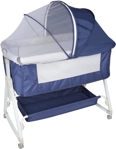 3-in-1 Babybed met Matras, Verstelbare Hoogte, Opbergmand en Kapje - 92x52 cm - 0-36 maanden - Nav