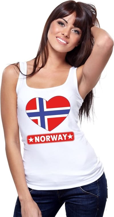 Noorwegen singlet shirt/ tanktop met Noorweegse vlag in hart wit dames S