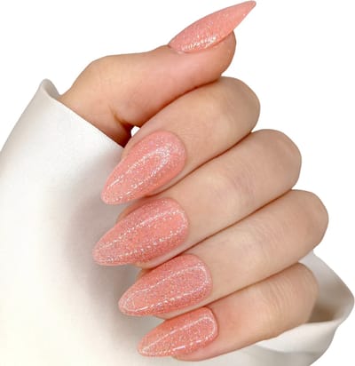 Nude glitternagels - Kort Stiletto plaknagels - Nepnagels Feestdagen - SD Press on Nails - Nagelset B-31