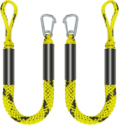 Bungee Docklijn - Aanmeerlijn Schokdemper - Veilig Aanleggen Boot - Ingebouwde Schokdemper - 2-pack 1.2m uitrekbaar tot 1.7m - Geel Zwart