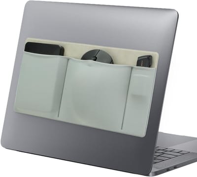 Laptop Sleeve met 3 Vakken voor Muizen en Harde Schijven, Zelfklevende Tas voor Externe SSD, Telefoon, USB-kabel en Pennen, Groen en Functioneel
