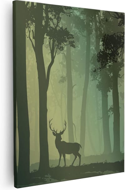Artaza Canvas Schilderij Bos - 40x50 cm - Wanddecoratie Hert - Muurdecoratie Bomen - Kamer Accessoires