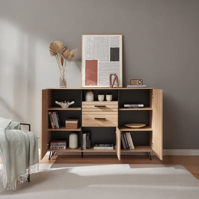 Dressoir Noppen 100x150x38 cm eikenkleurig en zwart [en.casa]