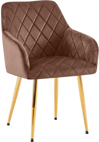 CLP Monett Eetkamerstoel - met armleuning - klassiek - metalen frame - Velvet - goud/bruin