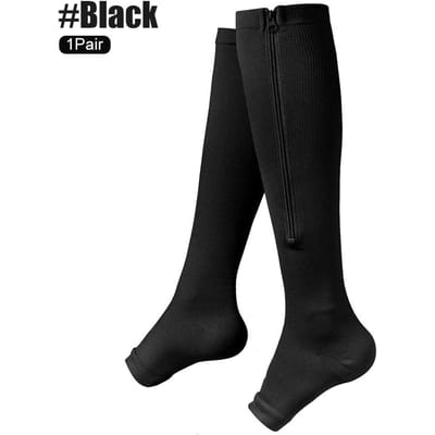 Compressiekousen met rits, 15-20 mmHg kniehoge compressiekousen voor mannen en vrouwen, sokken met nauwe teenondersteuning voor spataderen, oedeem S-M black