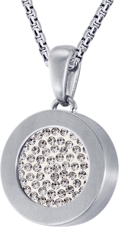 Quiges 12mm Mini Munt Hanger Zilverkleurig RVS Mat met Zirkonia Wit Munt en Box Ketting Ankerketting 42-46cm