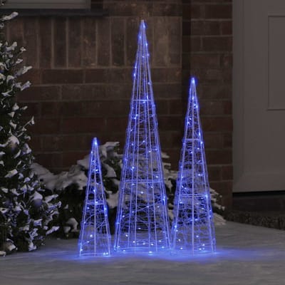 vidaXL Kerstboom 3 st 90 LED's Blauw 20 x 20 x 80 cm Acryl