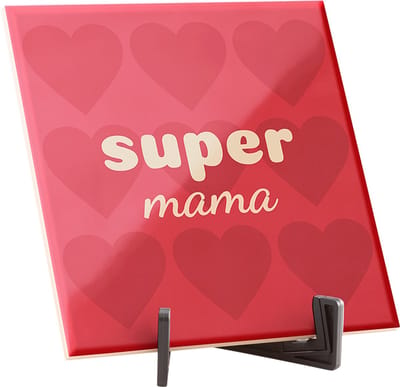 Hippe spreuktegel - Quote tegeltje - Spreuktegels - Brievenbus cadeau - Moederdag cadeau - Mama cadeau - Super mama - Glans - 15 x 15 cm - Inclusief gratis standaard! - Fotofabriek