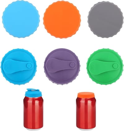 Set van 6 Herbruikbare Siliconen Deksel voor Frisdrankblikken met Rietjes en Volledig Afgedekte Lids voor Bier, Sap en Dranken (6 Kleuren)