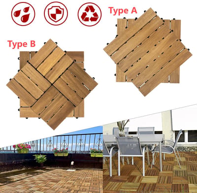 Houten Tegels Acacia Houten Terrastegels Houtlook, Balkontegels, Terrastegels,Tuintegels Met drainage insteeksysteem Voor tuin terras--4 m², 30 x 30 cm,Type A