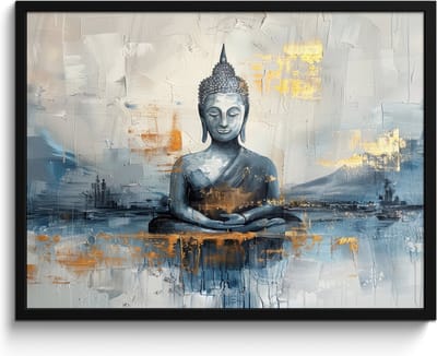 Poster in lijst - Fotolijst 80x60 cm - Posters - Buddha - Goud - Abstract - Modern - Posterlijst zwart - Decoratie - Wanddecoratie woonkamer - Muurdecoratie slaapkamer