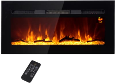 Elektrische Wandhaard - Sfeerhaard met Verwarming 1800W - LED Vlameffect met Instelbare Vlamkleur en Helderheid - Inclusief Afstandsbediening - 91,4 cm - Zwart