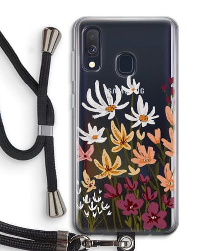 Case Company® - Hoesje met koord geschikt voor Samsung Galaxy A40 hoesje met Koord - Painted wildflowers - Telefoonhoesje met Zwart Koord - Bescherming aan alle Kanten en Over de Schermrand