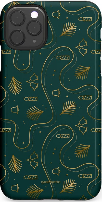 Casetastic hoesje geschikt voor Apple iPhone 11 Pro Max - Dubbellaagse bescherming - Groene kerst bellen en takken - Fashion Case - Donkergroen Donkergrijs Petrol