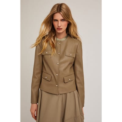 Motivi Collar-less Jacket In Coated Fabric Beige Maat: 32 | Leren Jassen Outlet | Dames | Beige