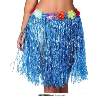 Fiestas Guirca Hawaii verkleed rokje - voor volwassenen - blauw - 50 cm - hoela rok - tropisch