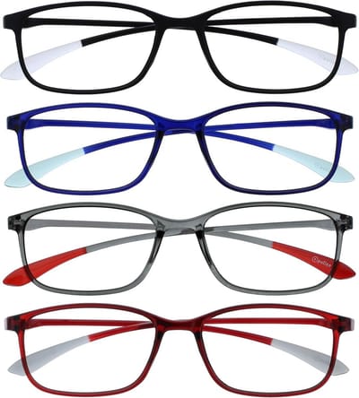4-Pack Lichtgewicht Leesbrillen Unisex +3.00 Rechthoekig Inclusief Etui
