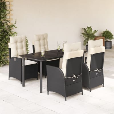 vidaXL - 5-delige - Tuinset - met - kussens - poly - rattan - zwart