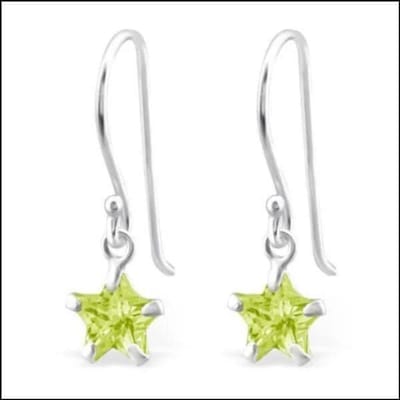Aramat Jewels | Oorhangers | Zilveren Ster Oorhangers met Zirkonia | Licht Groen | |8mm | Zilver | Kinderen | Verkleurd niet