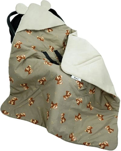 Flumi - baby wikkeldeken - voor autostoel en reiswieg - warm en comfortabel - beige met beren
