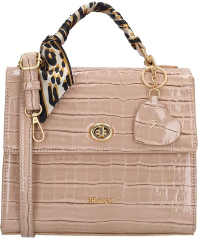 Charm London Knightsbridge Handtas - Schoudertas - Crossbody - Overslag - Lak - Croco - Oudroze