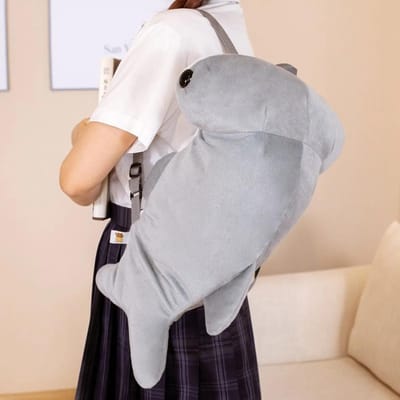 Sac à dos Jouets Marteau Requin Marteau Gris Pelucheux Simulation Sac Phoque Poupées Peluches Douces Sac à Dos Étudiant pour Anniversaire Cadeau grise