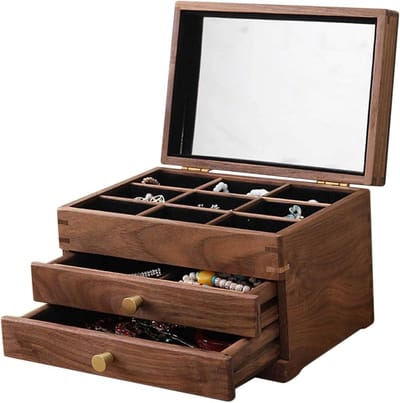 Houten Sieradenkist - Opbergdoos - Sieraden Opbergen - Grote Ruimte - 24 x 16 x 17 cm - Rustiek Bruin