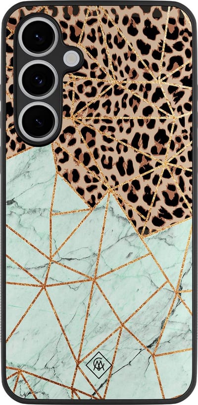 Casimoda® hoesje - Geschikt voor Samsung Galaxy S24 FE - Luipaard Marmer Mint - Zwart TPU Backcover - Luipaardprint - Mint