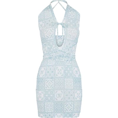 Off White Mini-jurk met bandana-print voor dames (Blauw/Wit)