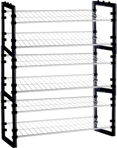 3x Stuks schoenenrek/schoenenkast stapelbaar zilver/zwart 8 paar schoenen 50 x 19 x 67 cm van metaal/kunststof - Schoenen opbergen
