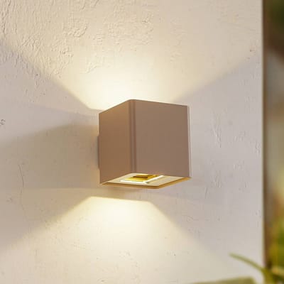 Lucande LED buiten wandlamp Aaron, beige, IP54, up/down
