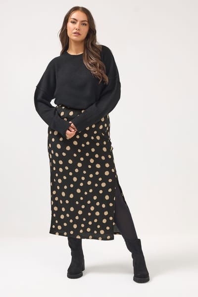 Yours Zwarte Rok Met Stippen Size 48