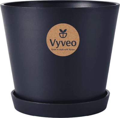 Vyveo - Bloempot Norden met onderzetter - 12x11 - Zwart - Bloempot voor binnen en buiten - Lichtgewicht - Breukbestendig - Vorstbestendig - UV-bestendig